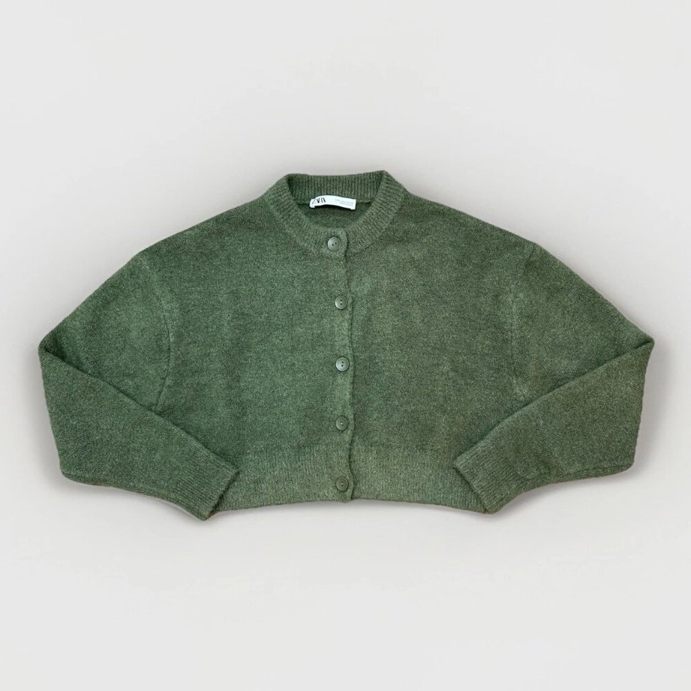 NWOT Zara Soft Knit Cardigan Army Green Button Front Sweater Large - Picture 4 of 11